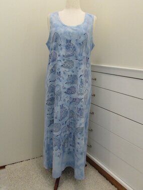 Mary Dee Fun To Wear Abstract Cats Cotton Tank Maxi Dress Size 14/16